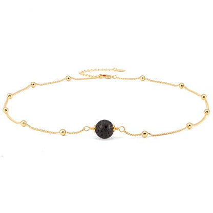 Aobei Pearl 18K Gold Plated Paperclip Chain Choker Satellite Chain Freshwater Cultured Biwa Pearl Pendant Necklace Dainty Turquoise Jewelry for Women - color: Lava Bead