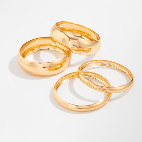 Chunky Gold Bangle Bracelets for Women Stack Wide Wrist Bracelets Gold Stackable Bracelets Jewelry - style: G-4pcs