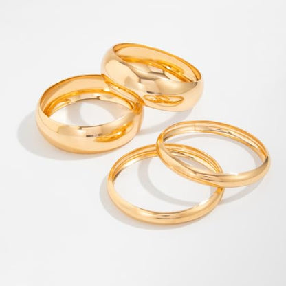 Chunky Gold Bangle Bracelets for Women Stack Wide Wrist Bracelets Gold Stackable Bracelets Jewelry - style: G-4pcs