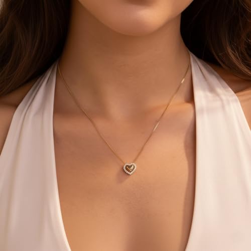 18K Gold Plated Pendant Necklaces - Dainty Minimalist, Waterproof, Non-Tarnish Fashion Jewelry for Women - style: Double Hearts Pendant