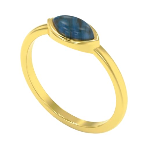 Ring for Women – 925 Sterling Silver 18K Gold Plated Healing Crystal Marquise Shape Minimalist Stacking Ring - Mothers Day Gifts for Mom Wife - color: Labradorite