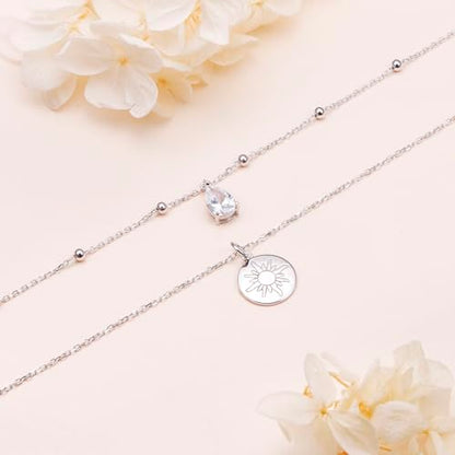 Yearace Choker Necklaces for Women S925 Sterling Silver Sideways Cross/Butterfly/Handcuffs/Infinity Interlocking/Chakra Choker Necklace Dainty Sideways Cross Necklace Jewelry Gift - style: Layered Sun 16+14+2''