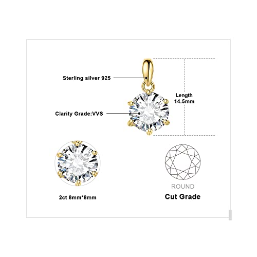 JewelryPalace Round 1ct 2ct 3ct Cubic Zirconia Solitaire Pendant Necklace for Women, 925 Sterling Silver 14k White Gold Plated Necklaces for Her, Classic Simulated Diamond Jewelry Set, 18 Inches chain - color: E-2ct-CZ-Yellow Gold Plated