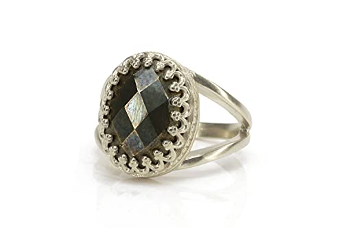 Double Band Pyrite Stone Ring - Custom Rose Gold Rings for Women - Oval Ring for Engagement, Wedding, Fashion, Promise, For Her Birthday, Anniversary, Holidays - All Ring Size Available