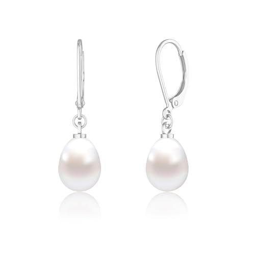Freekiss Pearl Earrings for Women Trendy: Flat Back Stud Earrings 14K Gold Plated/925 Sterling Silver Freshwater Pearl Dangle Earrings Cute Bow Earrings Wedding Jewelry Birthday Gifts for Women Girls - style: leverback drop earrings-SL