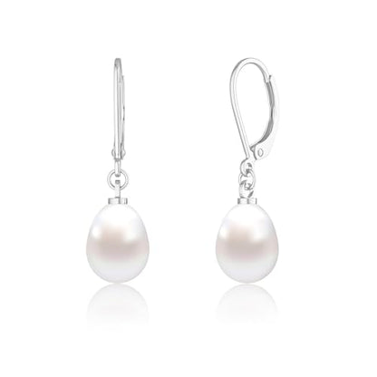 Freekiss Pearl Earrings for Women Trendy: Flat Back Stud Earrings 14K Gold Plated/925 Sterling Silver Freshwater Pearl Dangle Earrings Cute Bow Earrings Wedding Jewelry Birthday Gifts for Women Girls - style: leverback drop earrings-SL