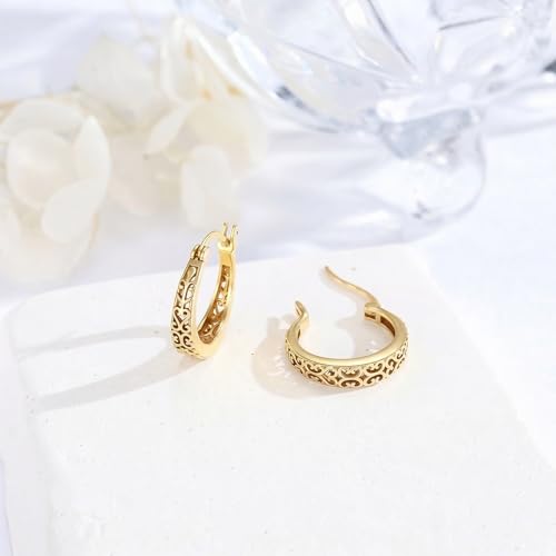 14K Gold Earrings for Women Gold Filigree/Celtic Huggie Earrings Jewelry Easter Mothers Day Gifts for Mom Girlfriend - style: Filigree-B