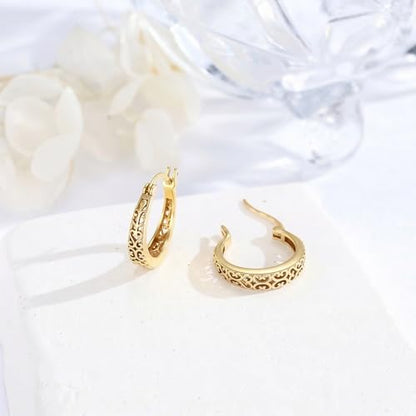 14K Gold Earrings for Women Gold Filigree/Celtic Huggie Earrings Jewelry Easter Mothers Day Gifts for Mom Girlfriend - style: Filigree-B