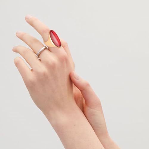 HAIXIAN Exaggerated Gemstone Ring,Big 14K Gold Plated Eye Shape Stone Chunky Statement Ring,Cocktail Party Ring Jewelry Gift for Women - color: A02_Red