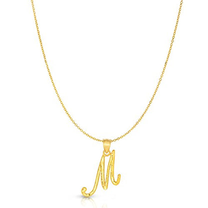 Floreo 10K Yellow Gold Charm Pendant Letter A-Z Personalized Alphabet Initial Name with optional 18 Inch Necklace - style: M