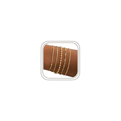 Gold Bracelet for Women, Waterproof Jewelry,5PCS | 14K Gold Plated Bracelets Stacks Non-Tarnish, Lightweight & Comfy, Trendy Adjustable Dainty Links, Women’s Jewelry Gift - color: 5 pcs Big Satellite+Box+Bead+Twist+Small Satellite
