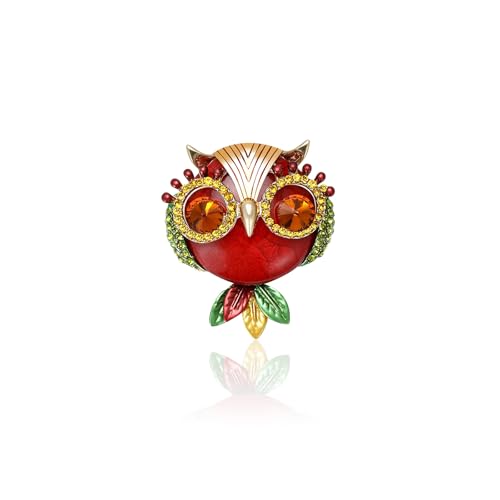 Enamel Bird Brooch for Women Rhinestones Owl/Hummingbird/Eagle/Toucan Lapel Pin Cute Bird Brooches Jewelry Gifts for Mom Wife - color: Red-Owl 3