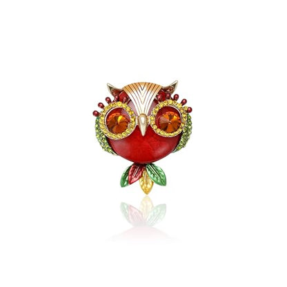 Enamel Bird Brooch for Women Rhinestones Owl/Hummingbird/Eagle/Toucan Lapel Pin Cute Bird Brooches Jewelry Gifts for Mom Wife - color: Red-Owl 3