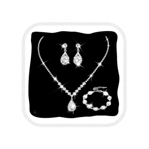 Unicra Bride Crystal Necklace Earrings Set Bridal Wedding Jewelry Sets Rhinestone Choker Necklace Prom Costume Jewelry Set for Women and Brides - color: D-3 Pack Silver Necklace Bracelet Earrings