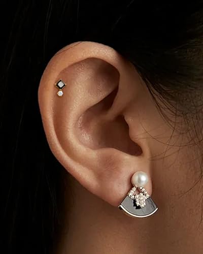 COCHARM 16G Threadless Labret Stud Earrings Flat Back Helix, Tragus, Cartilage,Conch Piercing Jewelry Square CZ Push Pin Lobe Stud 6mm 8mm 316L Steel Silver, Gold - color: Black, size: 1.2x6mm