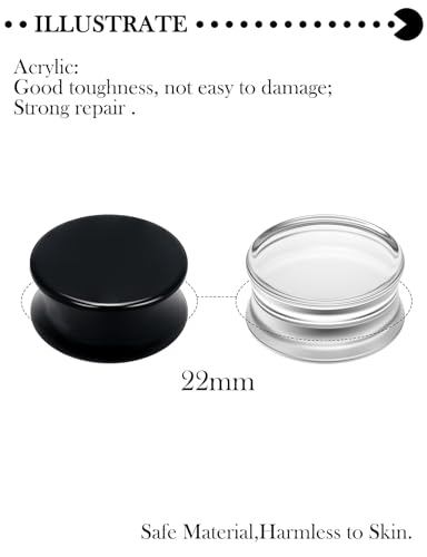 6G-50mm Acrylic Solid Gauges for Ear Tunnel Plugs Stretcher lightweight Plugs Clear Black Double Flared Flesh Tunnels Earrings for Women Men - color: Clear/Black:22mm = 7/8 inch = 0.87 inch
