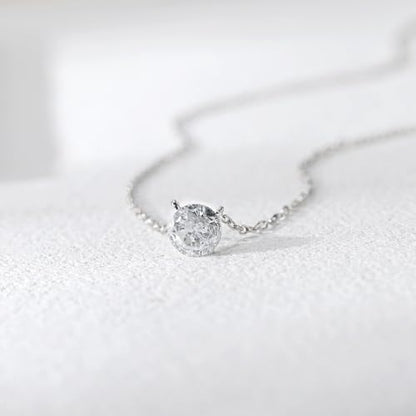 925 Sterling Silver Necklace for Women 6.5mm Round Cubic Zirconia Necklace Solitaire Pendant Adjustable 16-18 Inch Silver Chain Dainty CZ Jewelry Gift for Anniversary Birthday Wedding