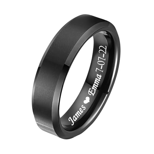 Personalized Tungsten Ring for Men 6mm/8mm Black Tungsten Carbide Engagement Wedding Band Brushed Matte Finish Customized Promise Ring Domed Comfort Fit Size 6-13 - color: 6mm-Black