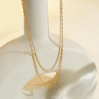 Elegance 11 designs Gold Plated Thin Chain Layered Necklaces For Women Non Tarnish,18k Gold Plated Stainless Steel Dainty Waterproof Gold Necklace Set Stack For Women Gifts Jewelry - color: Gold Necklace1901