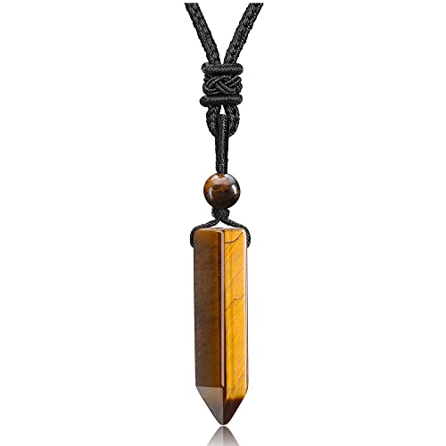 Top Plaza Healing Crystal Stone Necklaces for Men Hexagonal Pendant Necklaces Adjustable Braided Rope Natural Gemstone Necklace Jewelry Christmas Gift for Dad, Husband - color: Tiger Eye Stone