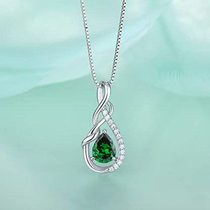 STARCHENIE Infinity Teardrop Necklace for Women 925 Sterling Silver Pendant Birthstone Jewelry - color: Silver-05-May-Emerald