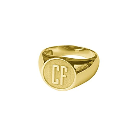 Personalized 925 Sterling Silver Custom Mens Signet Ring Raised Engraved with 2 Initials - color: Gold