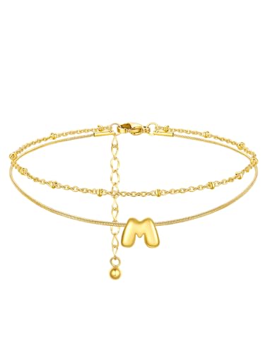 ChainsProMax Initial Ankle Bracelets for Women, Waterproof Anklets Bracelet Adjustable Summer Beach Women Foot Jewelry, Stainless Steel/Gold Plated-Send Gift Box/Letter A-Z - color: Gold Plated-M