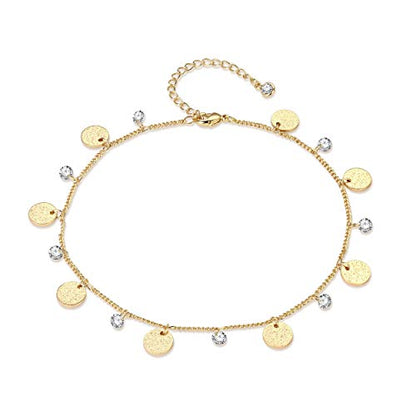 LOYATA Dainty Ankle Bracelet,14K Gold Plated Tiny Bead Anklet Dainty White Cubic Zirconia Cross Tassel Foot Chain Cute Lucky Moon Evil Eye Foot Jewelry Boho Anklets for Women - color: Moon 1