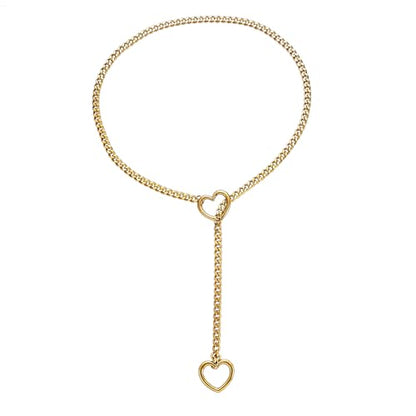 Qitian Stainless Steel Adjustable Lariat Y-Necklace for Men,Punk Gothic Cuban Necklace Jewelry,Heart O-ring Slip Chain Necklace for Women - color: Gold