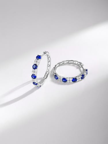 Women's Huggie Hoops with Birthstone 925 Sterling Silver Huggie Stud Hypoallergenic 14K Gold Plated Moissanite Earrings -Emerald Sapphire Ruby Hoop Earrings, Size 20 25mm - color: A -Sapphire Silver, size: 25mm (1 Inch)