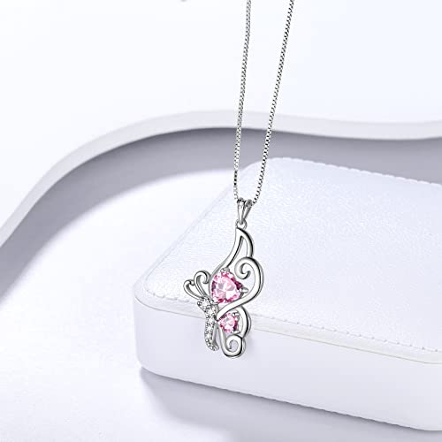 Butterfly Heart Necklace Birthstone Pendant Necklace Earrings Bracelet Women 925 Sterling Silver Animal Butterflies Birthstone Pendant Crystal Birthday Jewelry Wedding Gift - color: J.October-necklace