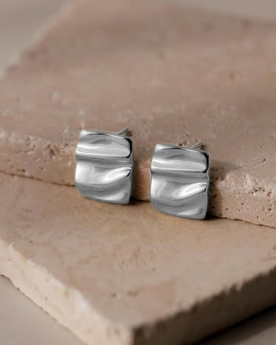 Gold Chunky Earrings for Women Trendy, 14K Gold Plated Dainty Kont Earrings Statement Minimalist Hypoallergenic Stud Earrings - color: Aimran & Silver