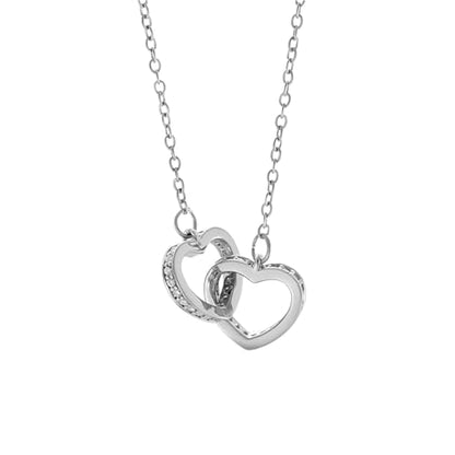 Titanium Steel Interlocking Double Heart Pendant Necklace for Women, 1 Piece 17"+2" Adjustable Hypoallergenic Dainty Rolo Chain, Minimalist Cubic Zirconia Love Choker Necklace - color: Silver