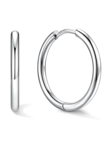 Small Hoop Earrings for Women 7-16mm Stainless Steel Huggie Earrings Lightweight - color: a. Silver A, size: Diameter 16mm