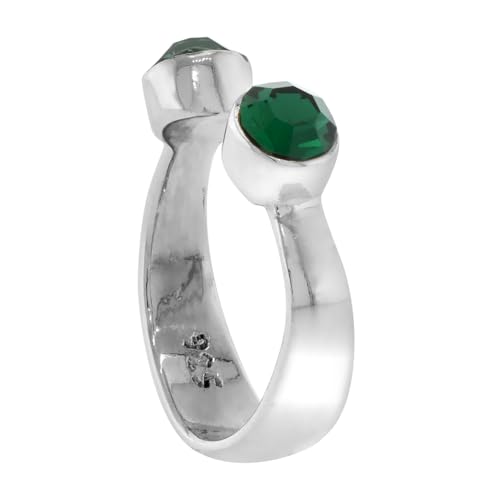 Sterling Silver Birthstone Colors Crystal Toe Ring for Women Open Top Midi Ring Knuckle Ring Adjustable sizes 2 to 4 - style: Emerald Green