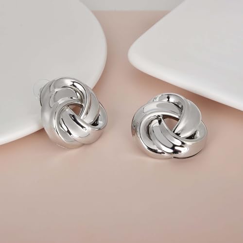 Love Knot Stud Earrings for Women Gold Plated Knot Earrings Geometric Twisted Statement Earrings Trendy Jewelry - color: Silver 35.2mm Knot