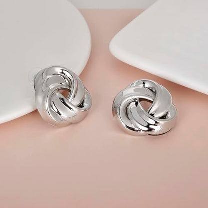 Love Knot Stud Earrings for Women Gold Plated Knot Earrings Geometric Twisted Statement Earrings Trendy Jewelry - color: Silver 35.2mm Knot