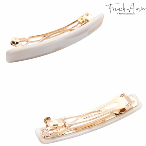French Amie Bar Small 2 1/4 Inch Cellulose Acetate Hair Barrette | Handmade Cellulose Acetate Rectangular Shape For Women Girls Teens Everyday Style - color: Ivory