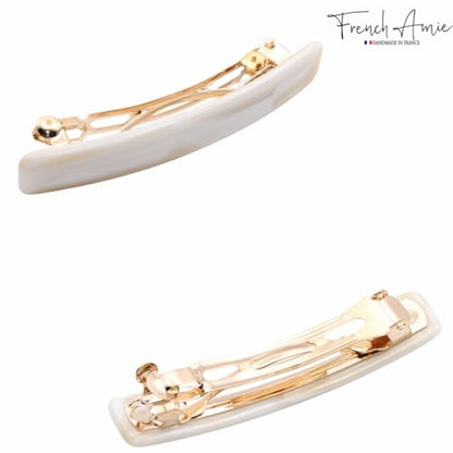 French Amie Bar Small 2 1/4 Inch Cellulose Acetate Hair Barrette | Handmade Cellulose Acetate Rectangular Shape For Women Girls Teens Everyday Style - color: Ivory