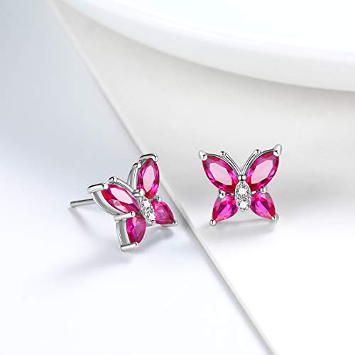 Butterfly Birthstone Stud Earrings - Women 925 Sterling Silver Butterflies Birthstone Stud Earrings Birthday Gift for Women - color: G.July