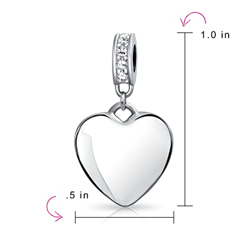 Bling Jewelry .925 Sterling Silver Blue Crystal Accent Bale Heart Shape Dangle Bead Charm for Bracelet - color: Clear