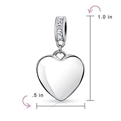 Bling Jewelry .925 Sterling Silver Blue Crystal Accent Bale Heart Shape Dangle Bead Charm for Bracelet - color: Clear