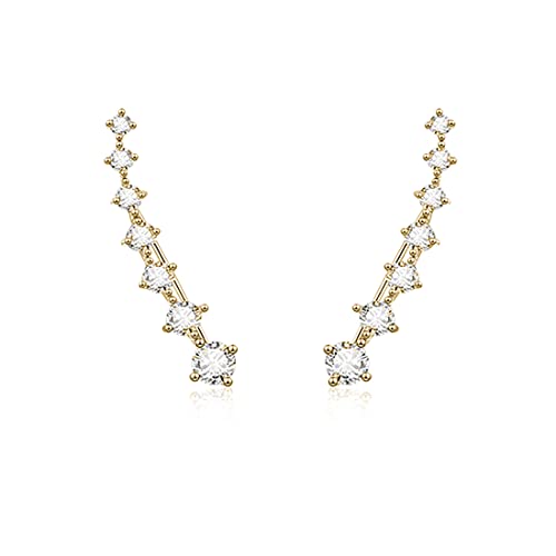 Reffeer Solid 925 Sterling Silver 7 Crystals Cuff Earrings Climber for Women Crawler Earrings Wraps - color: B-Yellow