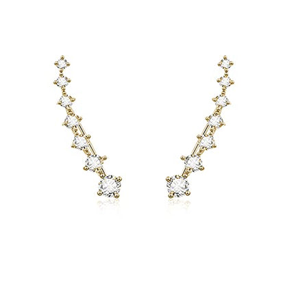 Reffeer Solid 925 Sterling Silver 7 Crystals Cuff Earrings Climber for Women Crawler Earrings Wraps - color: B-Yellow
