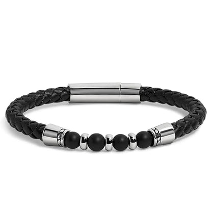 Elegatto Elagio Premium Braided Leather Bracelet for Men | Full-Grain Braided Leather with Sterling Silver Polished Stainless Steel Clasp | Men’s Designer Bracelets - color: Elagio Onyx, size: Extra large