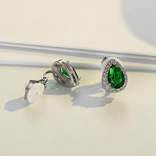 SELOVO Clip On earrings for Women Teardrop Cubic Zirconia Clip Earrings Stud - color: Green
