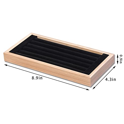 Coward Bamboo Ring Display Holder Jewelry Storage Tray Organizer Ring Stand For Show(Black) - color: Black Velvet
