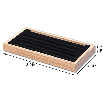 Coward Bamboo Ring Display Holder Jewelry Storage Tray Organizer Ring Stand For Show(Black) - color: Black Velvet