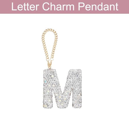 MECCANIXITY Bling Car Letter Charm, Initial M Letter Interior Car Rear View Mirror Decoration Hanging Crystal Ornaments for Women Bags Water Cup DIY Craft, Silver - style: Letter M