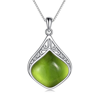 YAFEINI Teardrop Necklace Sterling Silver Filigree Irish Pendant Necklace Natural Stone Moonstone/Lapis Lazuli/Larimar/Moss Agate Necklace Jewelry - color: Olivine teardrop necklace